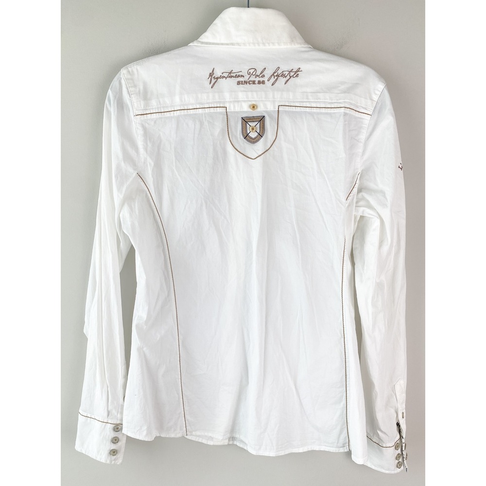 L'Argentina Women Button Up Shirt 38 White Polo Team Equestrian Old Money Preppy - Picture 4 of 7